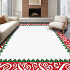 Crimson White Swirl Tribal Border Rug