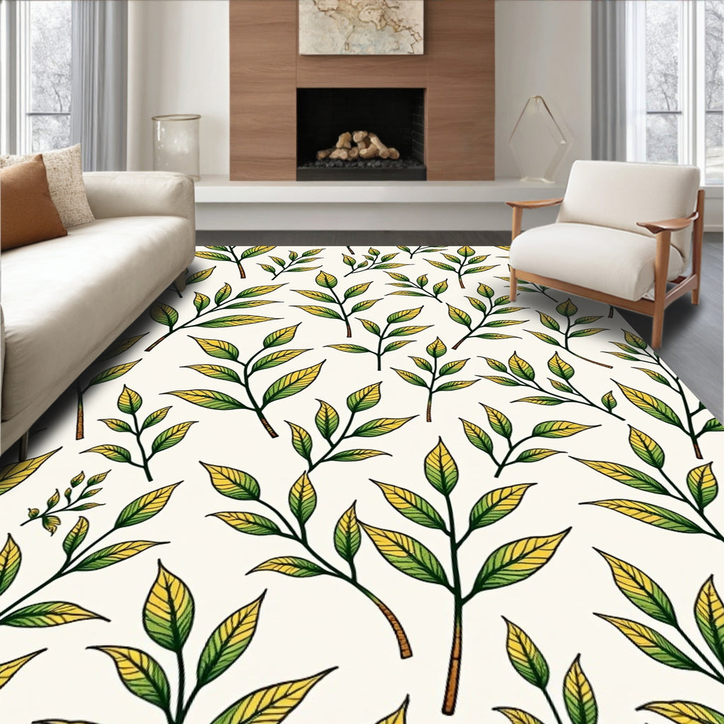 Green Yellow Leafy Branches Repeating Rug