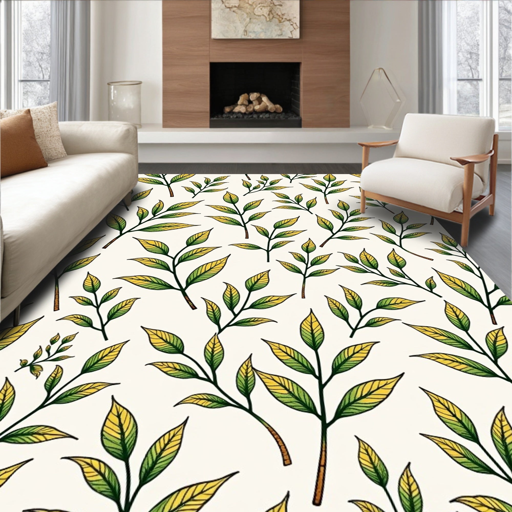 Green Yellow Leafy Branches Repeating Rug