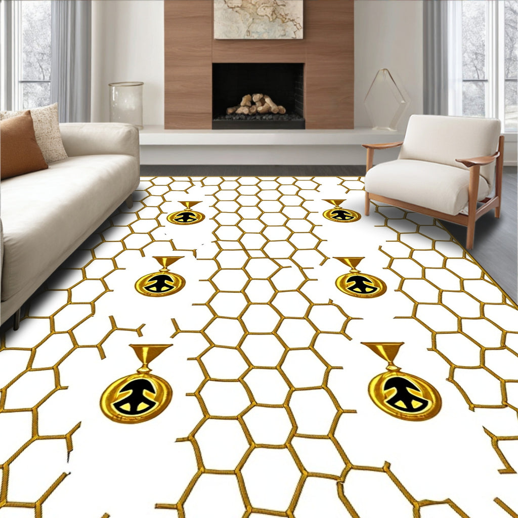 Golden Hexagon with Peace Medallions Rug