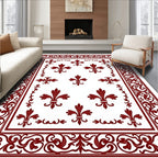 Deep Red Fleur-de-lis Scroll Border Rug