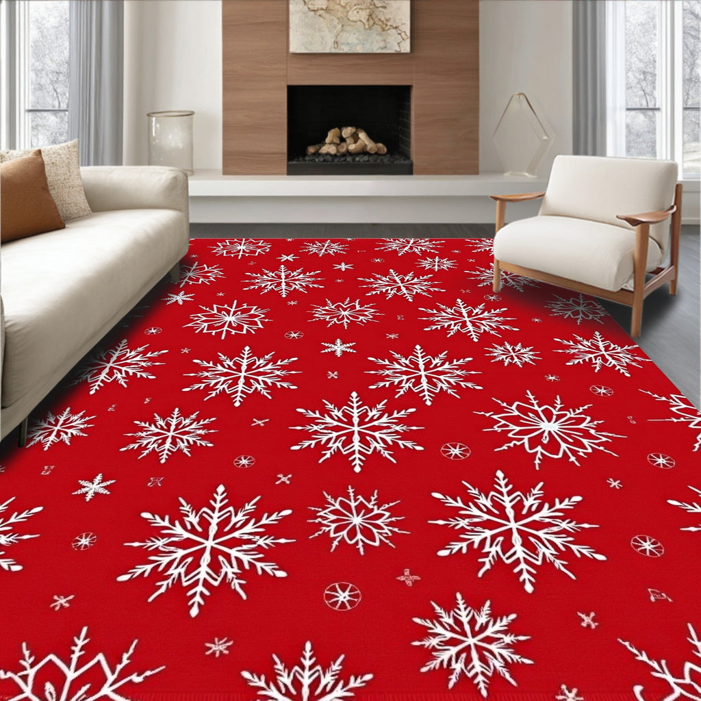 Vibrant Red Snowflake Collage Rug