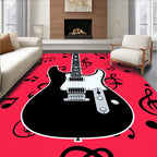 Bold Red Electric Guitar Music Notes Rug