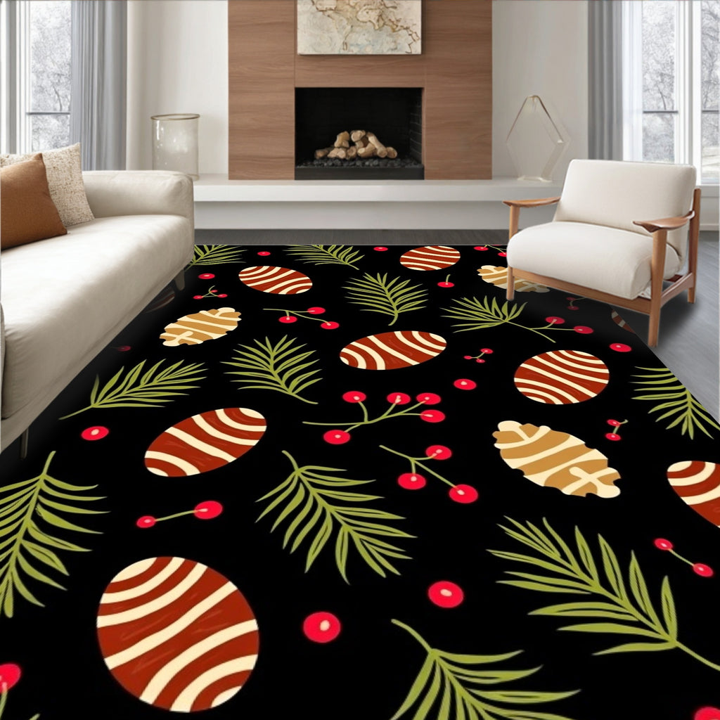 Festive Brown Stripe Egg Berry Garland Rug