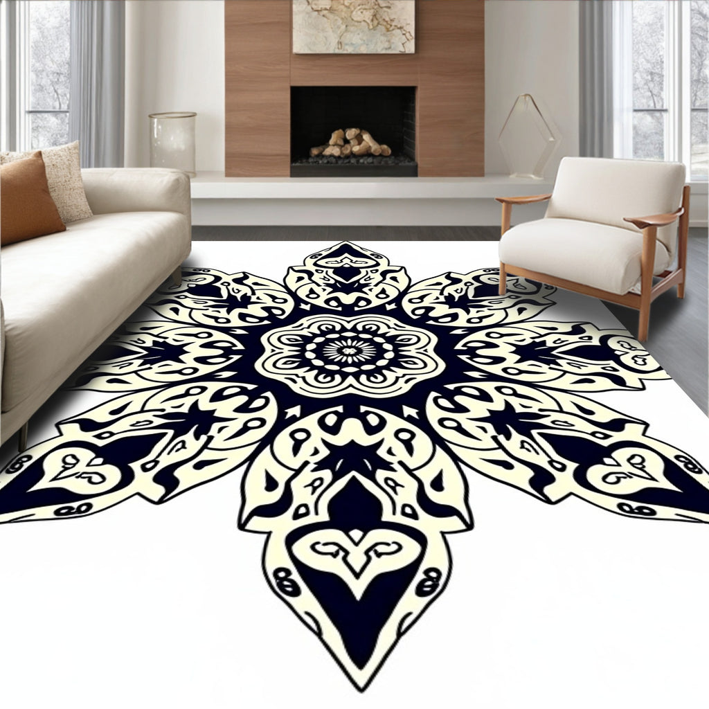 Intricate Navy Floral Starburst Rug