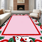 Whimsical Red Green Character Border Rug