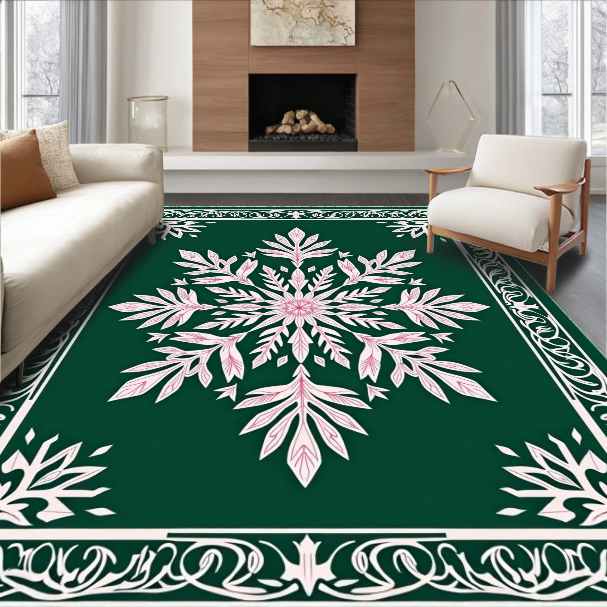 Forest Green Petal Snowflake Medallion Rug