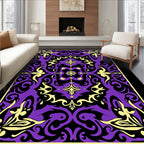 Purple Yellow Black Ornate Filigree Medallion Rug