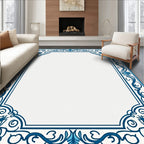 Classic Blue Floral Scroll Border Rug
