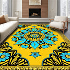 Vibrant Yellow Teal Medallion Floral Rug