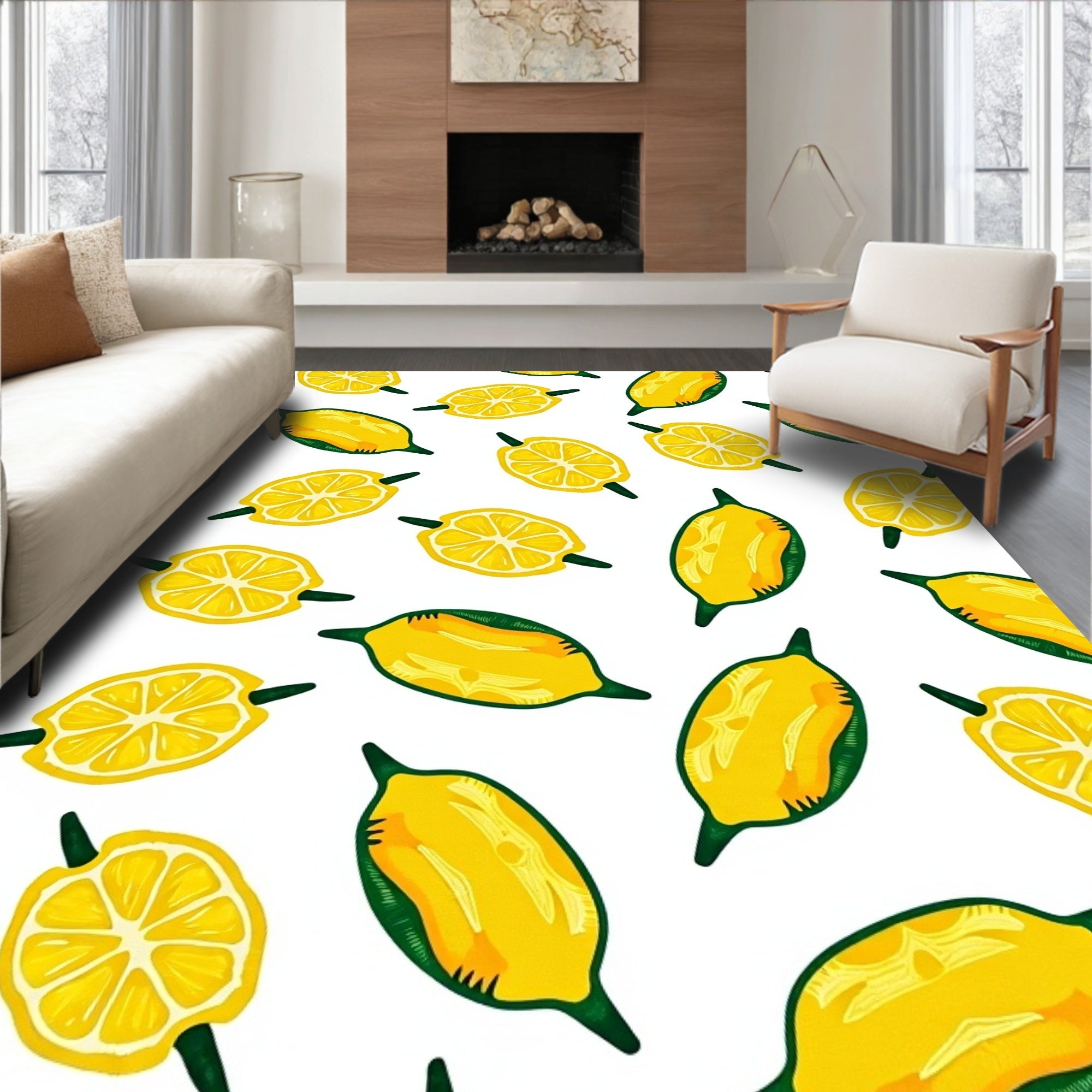 Yellow Citrus Fruit Scattered Arrangement Rug
