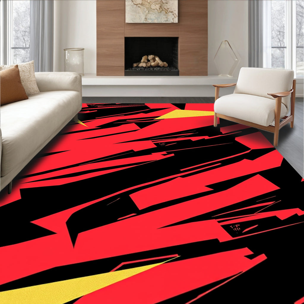 Bold Red Yellow Abstract Streaks Rug