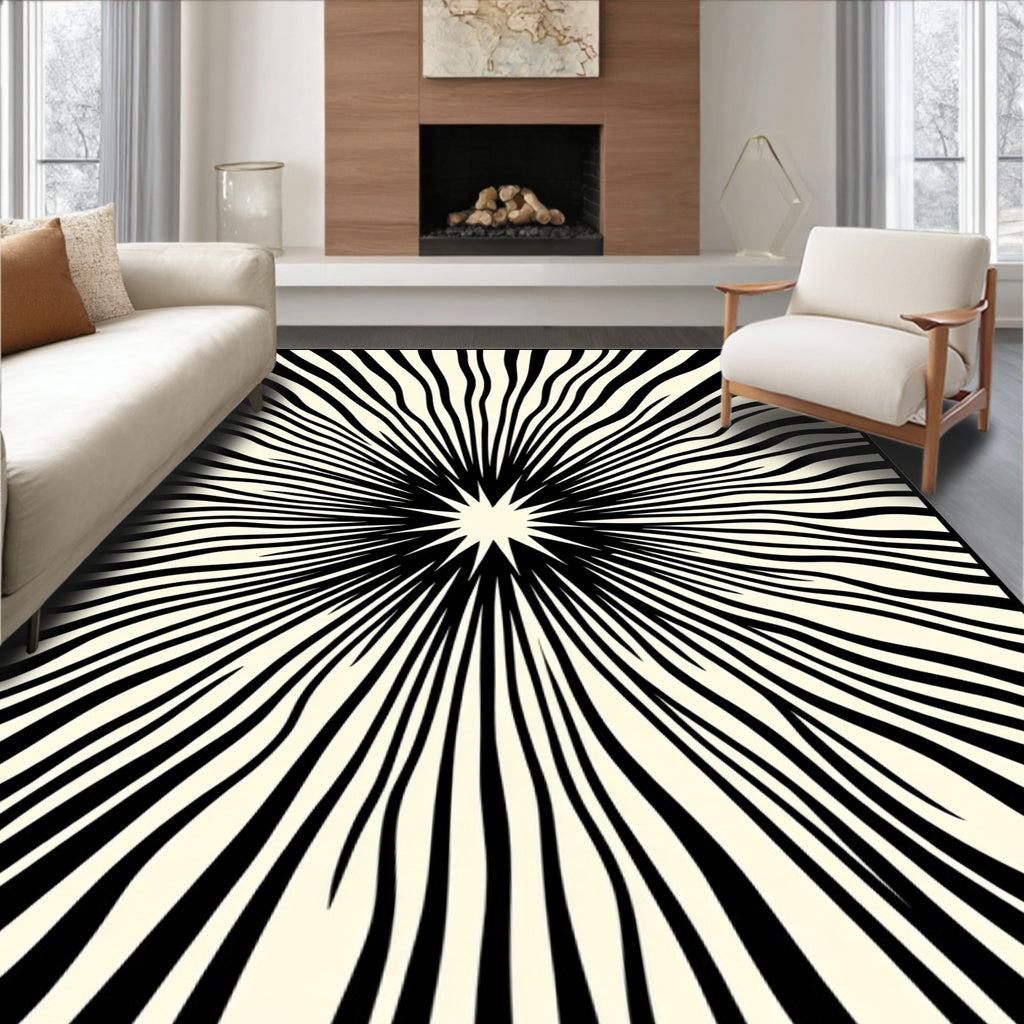 Radiant Black And Cream Sunburst Rug