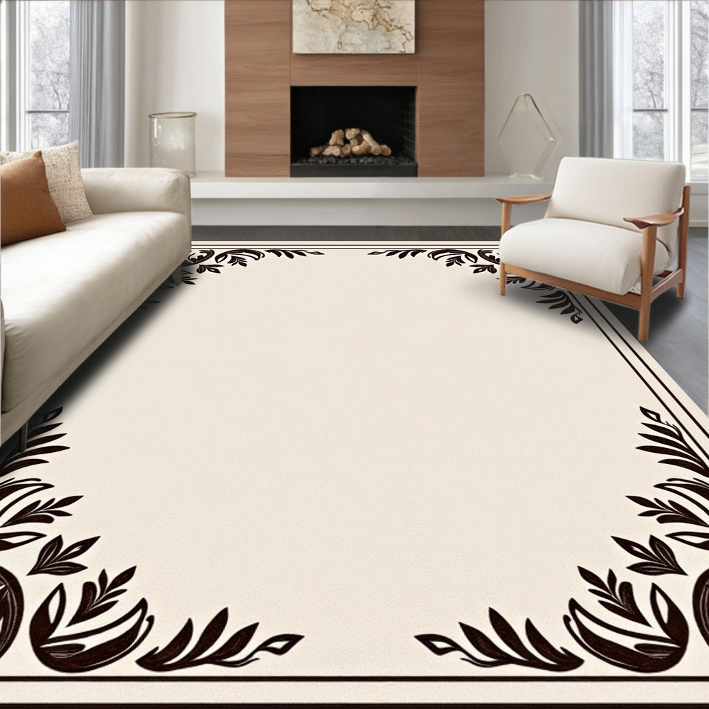 Elegant Dark Floral Corner Border Rug