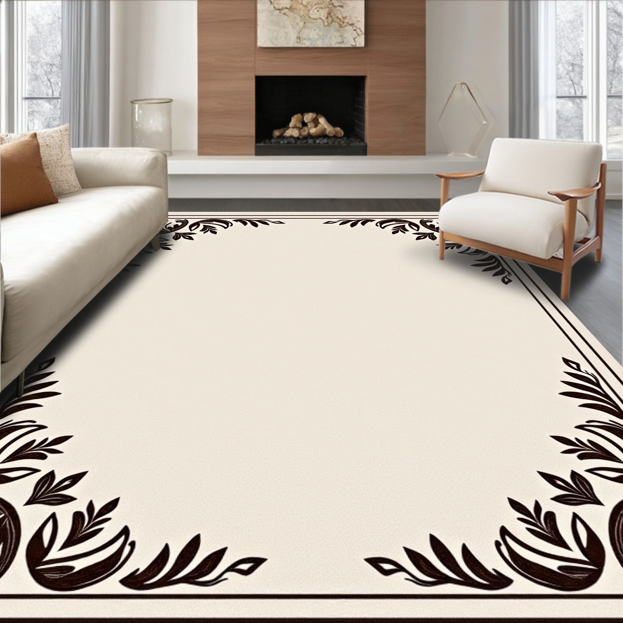Elegant Dark Floral Corner Border Rug