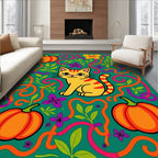Whimsical Orange Pumpkin Cat Garden Rug