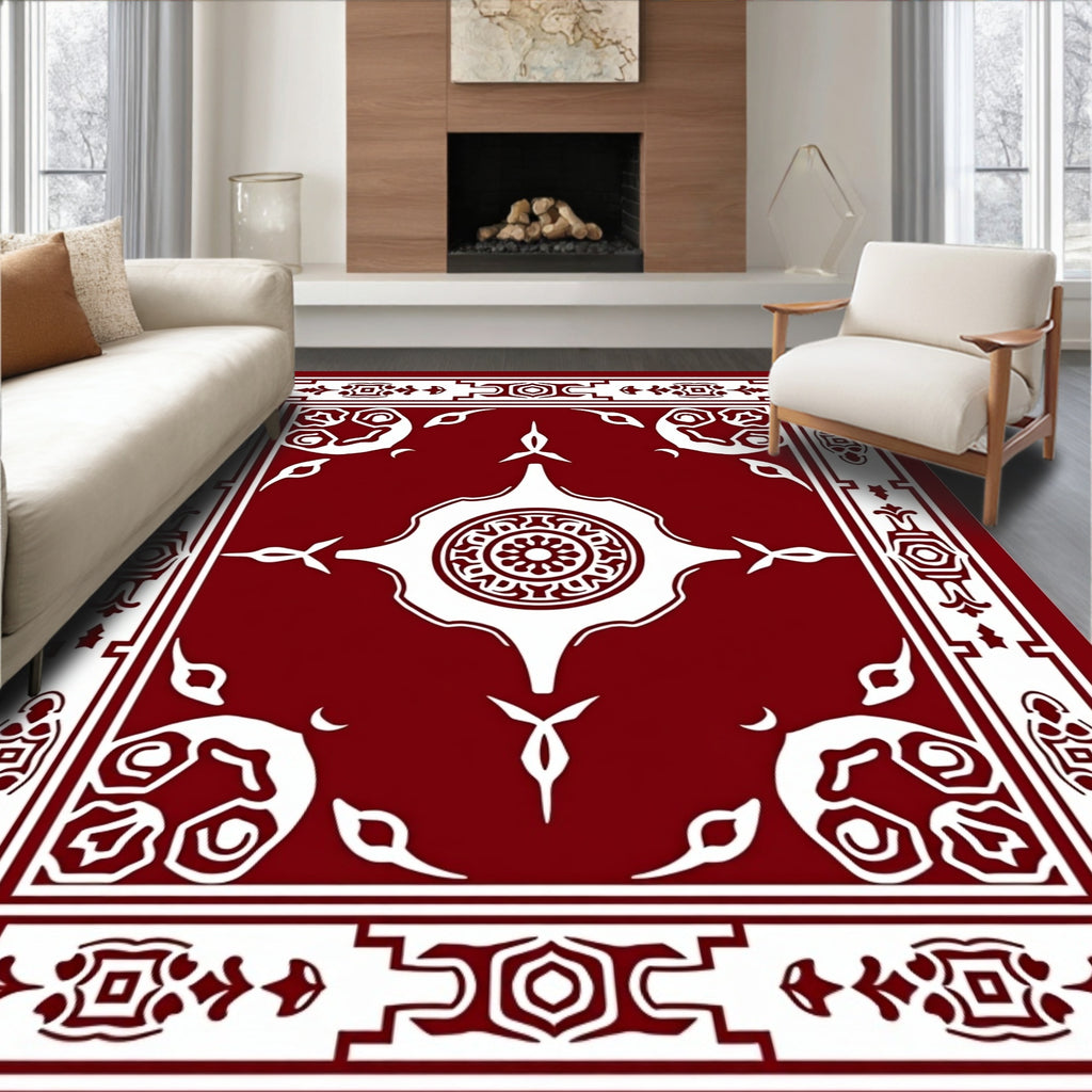 Maroon White Ornate Central Medallion Rug
