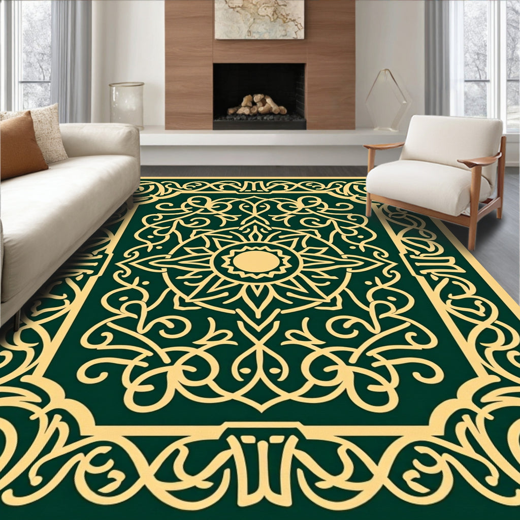 Gold Emerald Filigree Sunburst Rug
