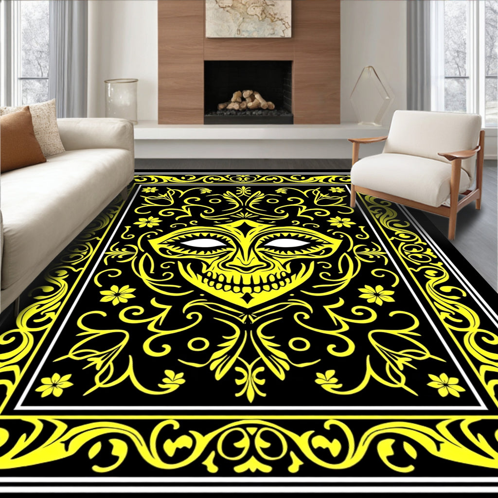 Yellow Tribal Mask Swirls Rug