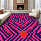 Vibrant Pink Navy Maze Stars Rug