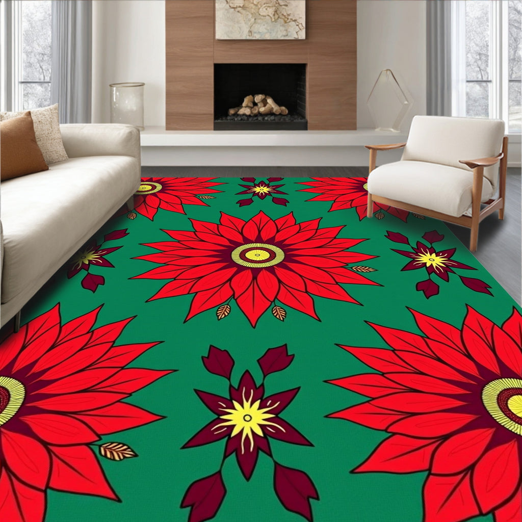 Bold Red Floral Medallion Emerald Rug