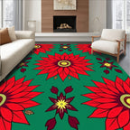 Bold Red Floral Medallion Emerald Rug