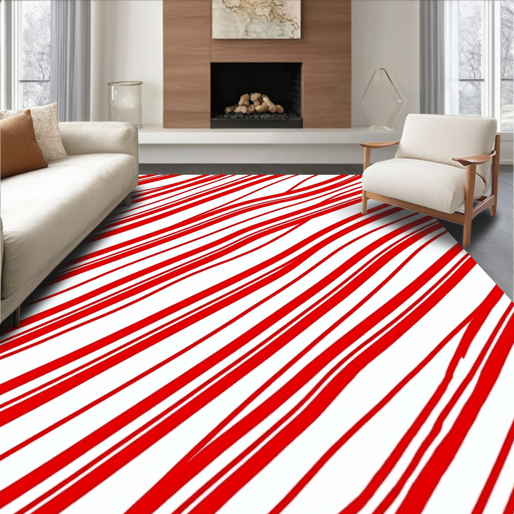 Bold Red White Striped Canvas Rug
