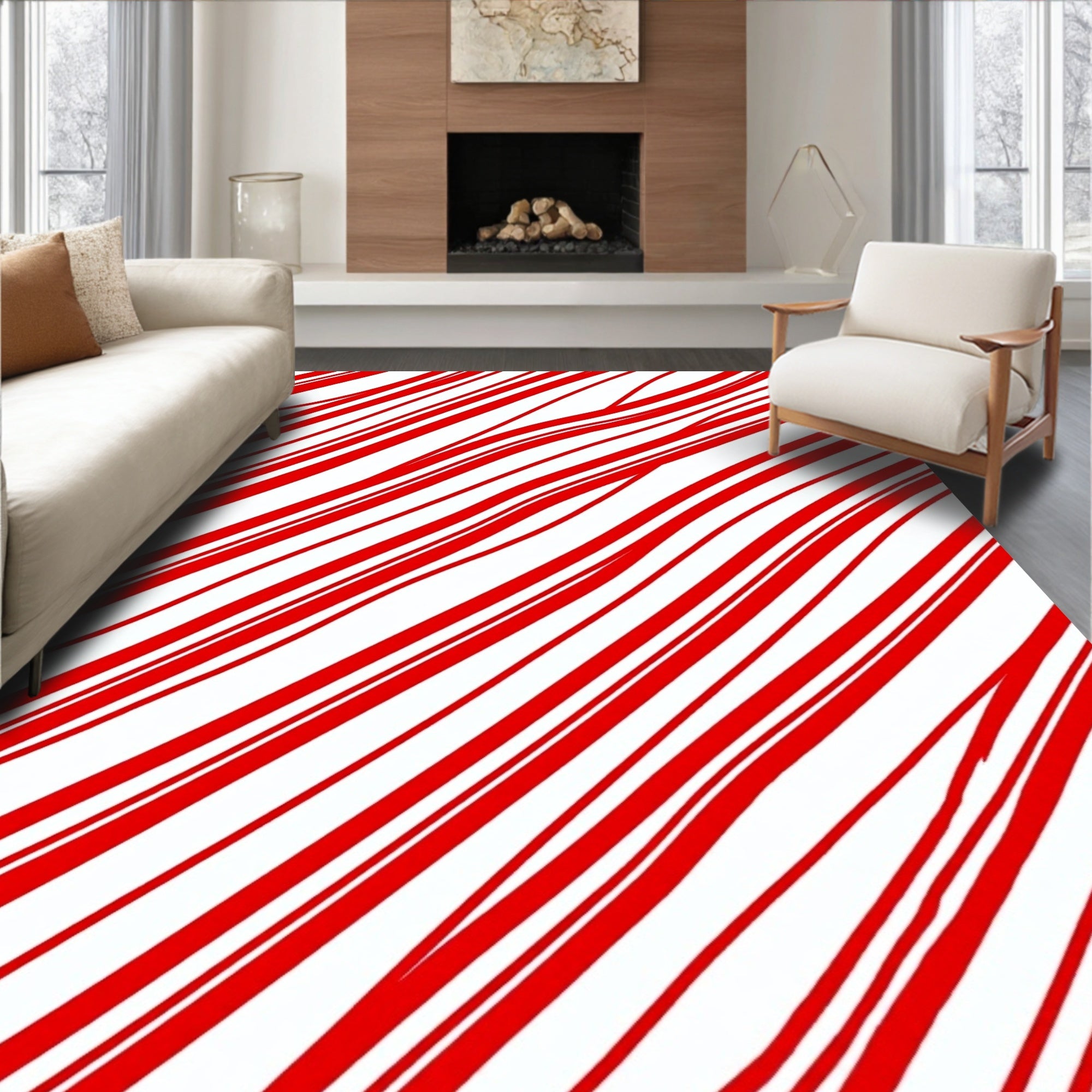 Bold Red White Striped Canvas Rug