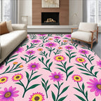 Pink Floral Garden Daisy Blooms Rug