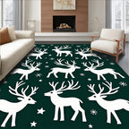 White Reindeer Stars Dark Green Field Rug
