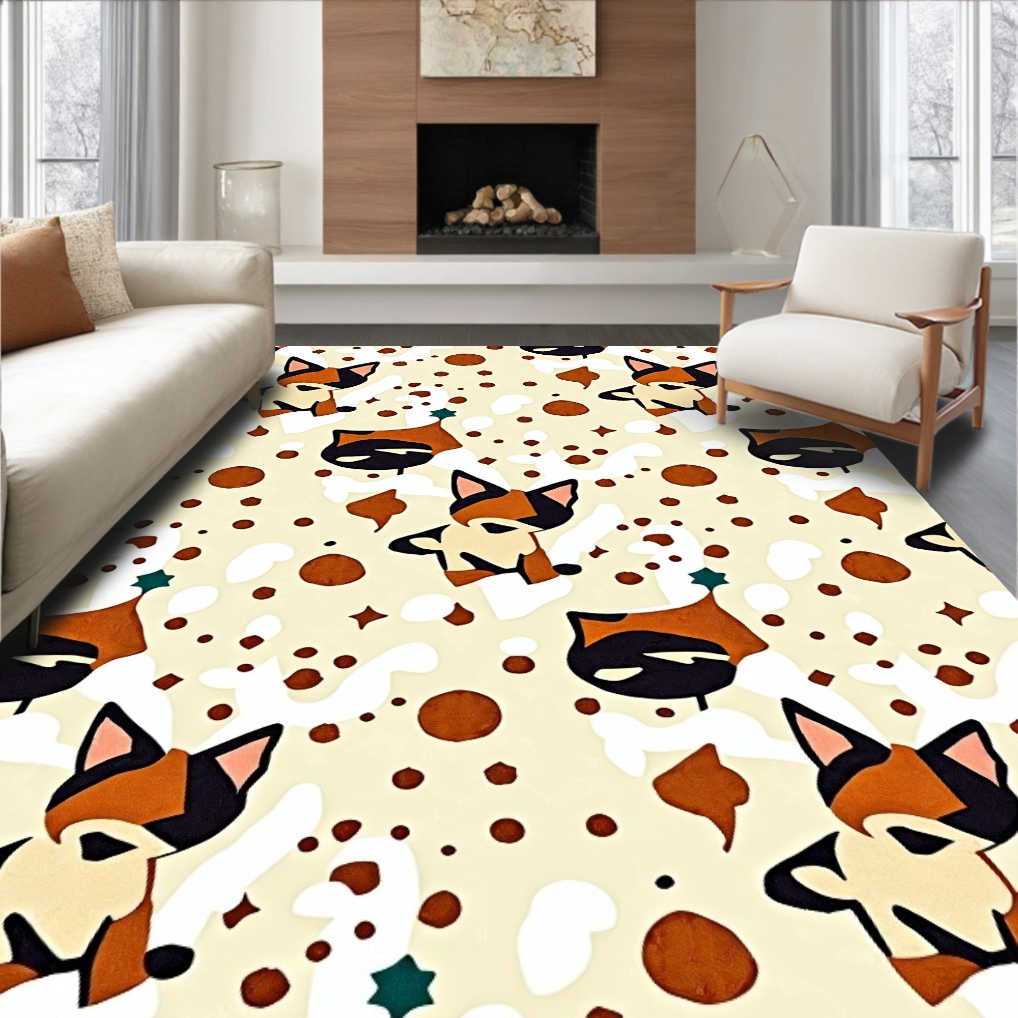 Playful Calico Cats Spots Stars Rug