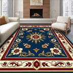 Classic Navy Floral Scroll Medallion Rug