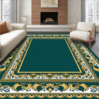 Ornate Emerald Golden Floral Border Rug