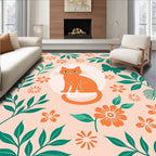 Orange Cat Floral Butterfly Whimsy Rug