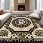 Navy Gold Octagonal Floral Medallion Rug