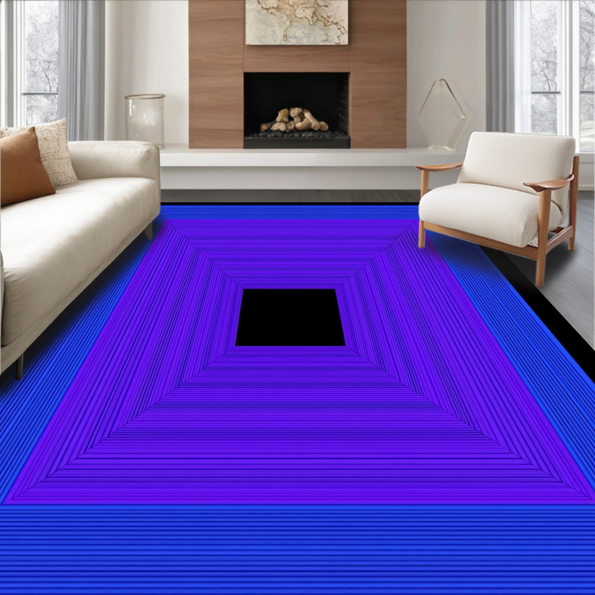 Vibrant Sapphire Infinite Squares Rug