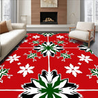 Red White Green Star Floral Medallion Rug