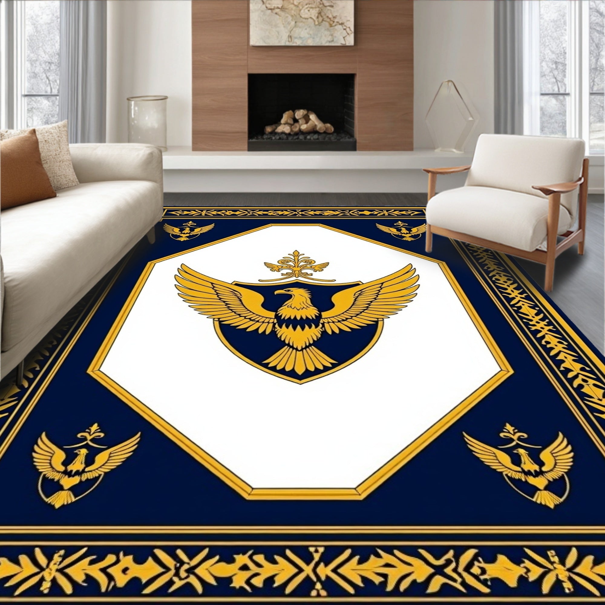 Regal Navy Gold Eagle Crest Rug