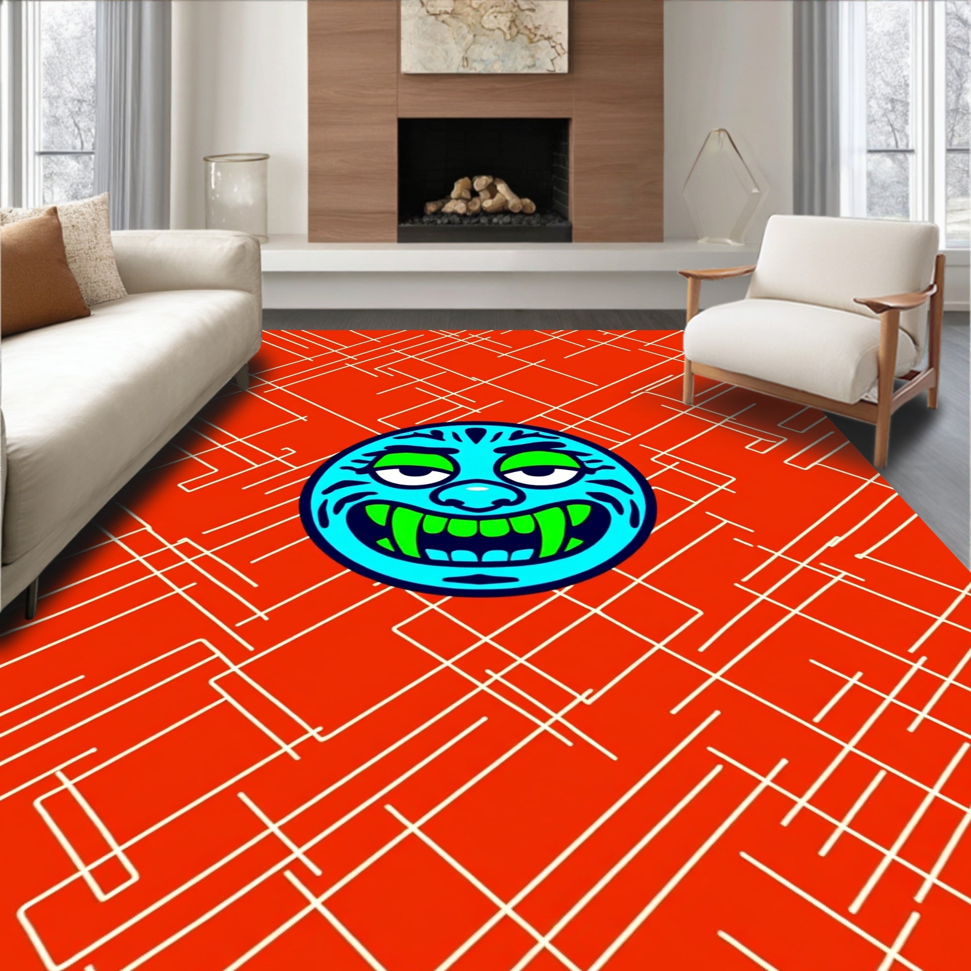 Jolly Blue Faced Monster Abstract Rug