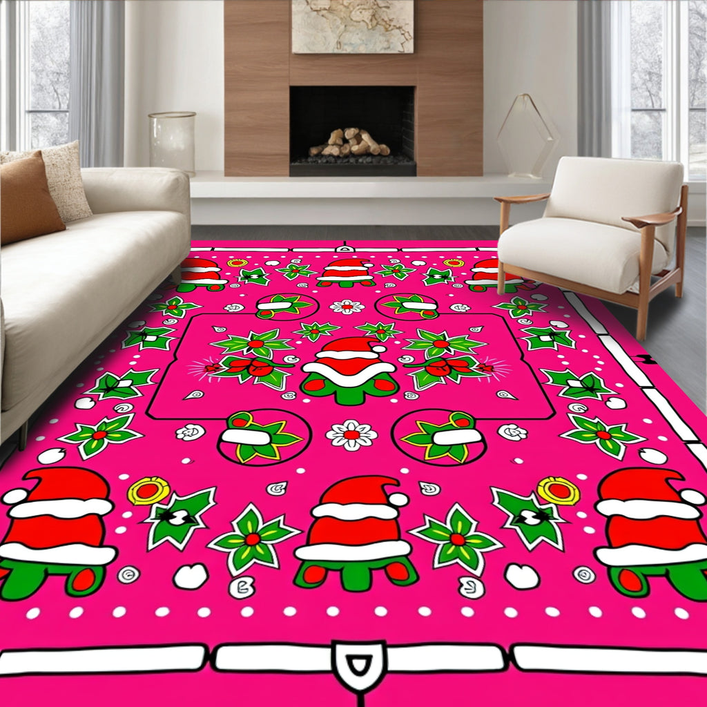 Pink Festive Santa Holly Blossom Rug