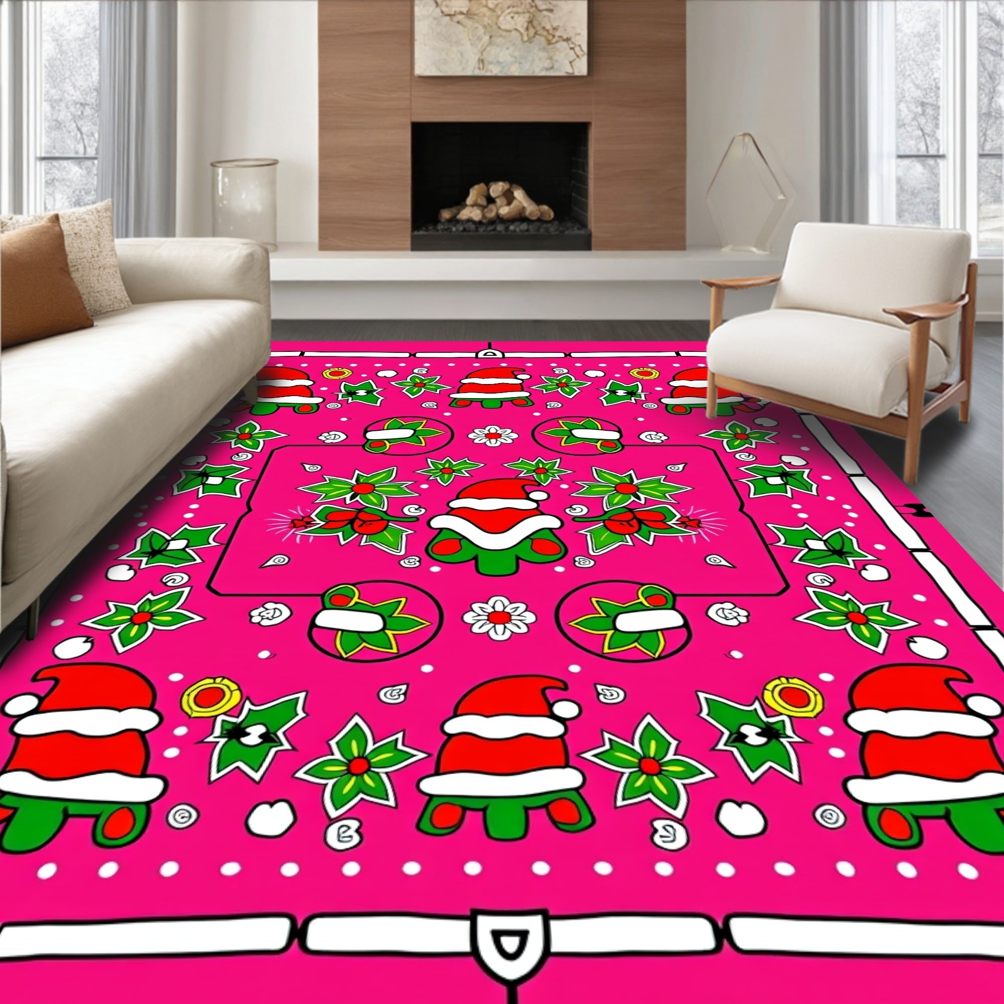 Pink Festive Santa Holly Blossom Rug