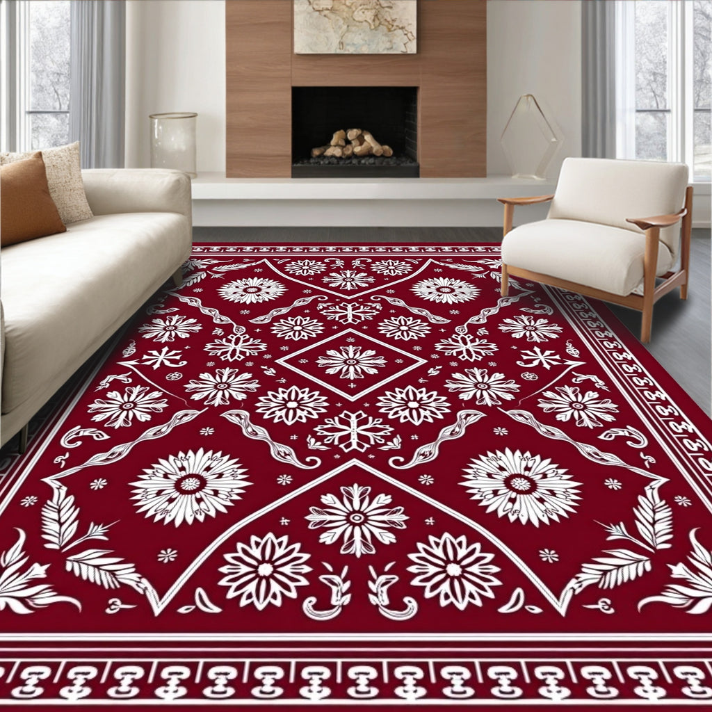 Crimson White Floral Tessellation Medallion Rug