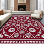 Crimson White Floral Tessellation Medallion Rug