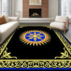 Golden Blue Sunburst Ornamental Frame Rug