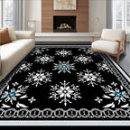 Black White Snowflake Ornate Border Rug