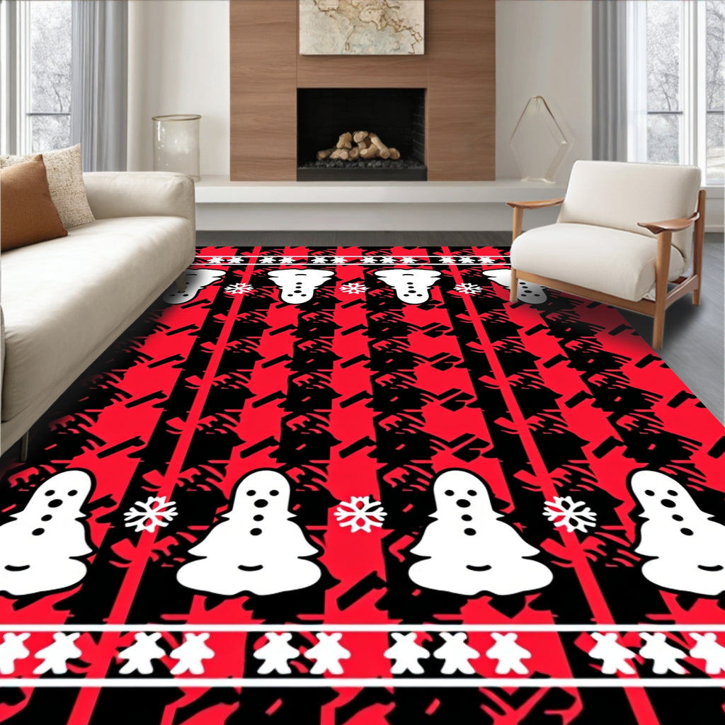 Red Black Snowman Snowflake Houndstooth Hug Rug
