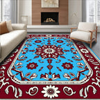 Red Floral Medallion Sky Blue Rug