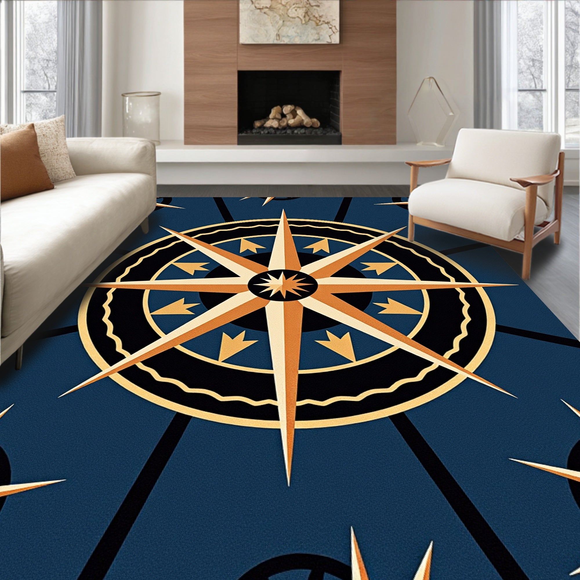 Nautical Starburst Compass Rose Rug