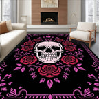 Pink Skull Red Roses Floral Border Rug