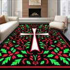 Floral Cross Red Green Black Icon Rug